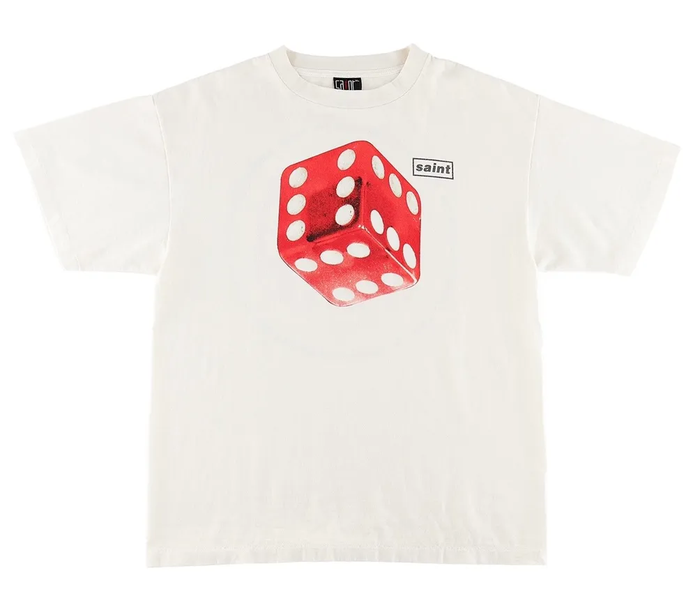 SAINT Mxxxxxx CIRCLE TEE/WHT SAINT dice printed washed short sleeves off-white S-XL cylindrical side seam fabric high weight cylindrical woven tee original development highly restored printing VINTAGE black label/wash label code correct/tag code correct Invincible details Top purchasing level